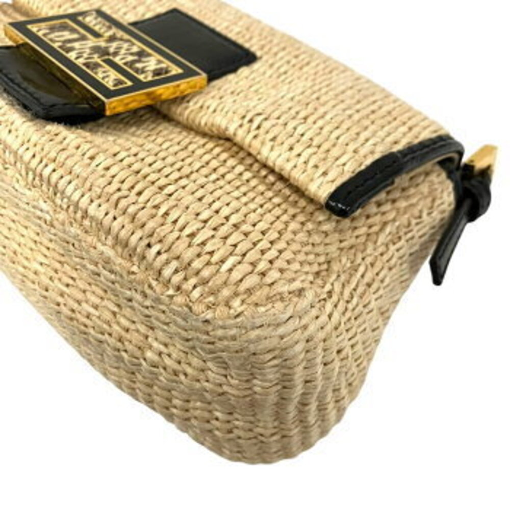 FENDI Mamma Bucket Shoulder Bag Straw Tan Python One White Black - Picture 7 of 9